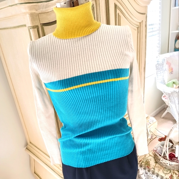 AWESOME AUTHENTIC EARLY 1970S RIBBED COLORBLOCK, TURTLENECK! - Picture 11 of 16